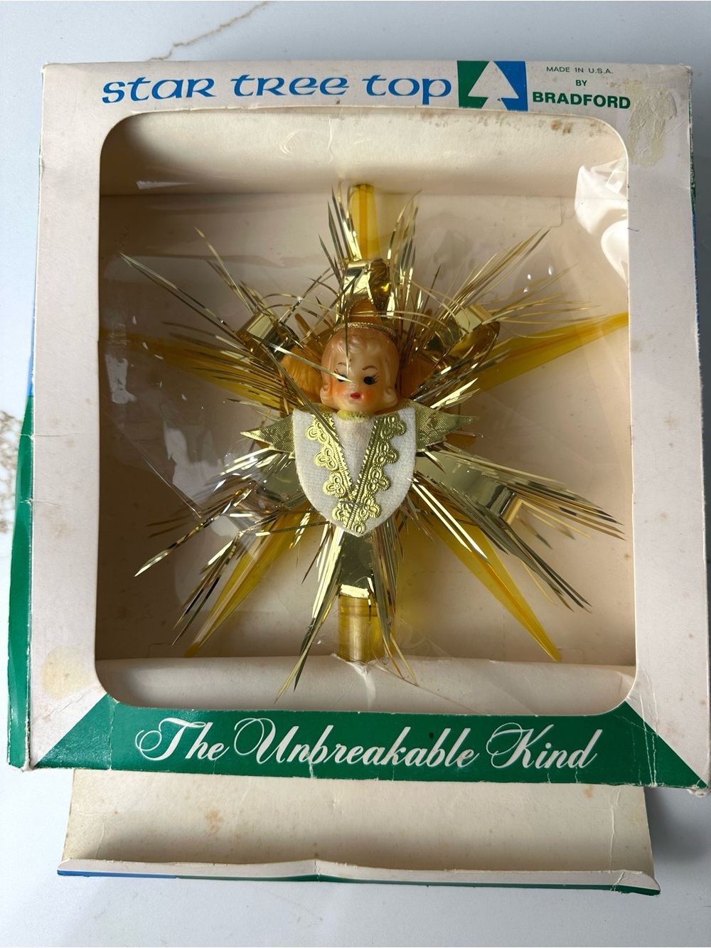 Vintage 1960s Bradford Angel Star Christmas Tree Topper in Original Box